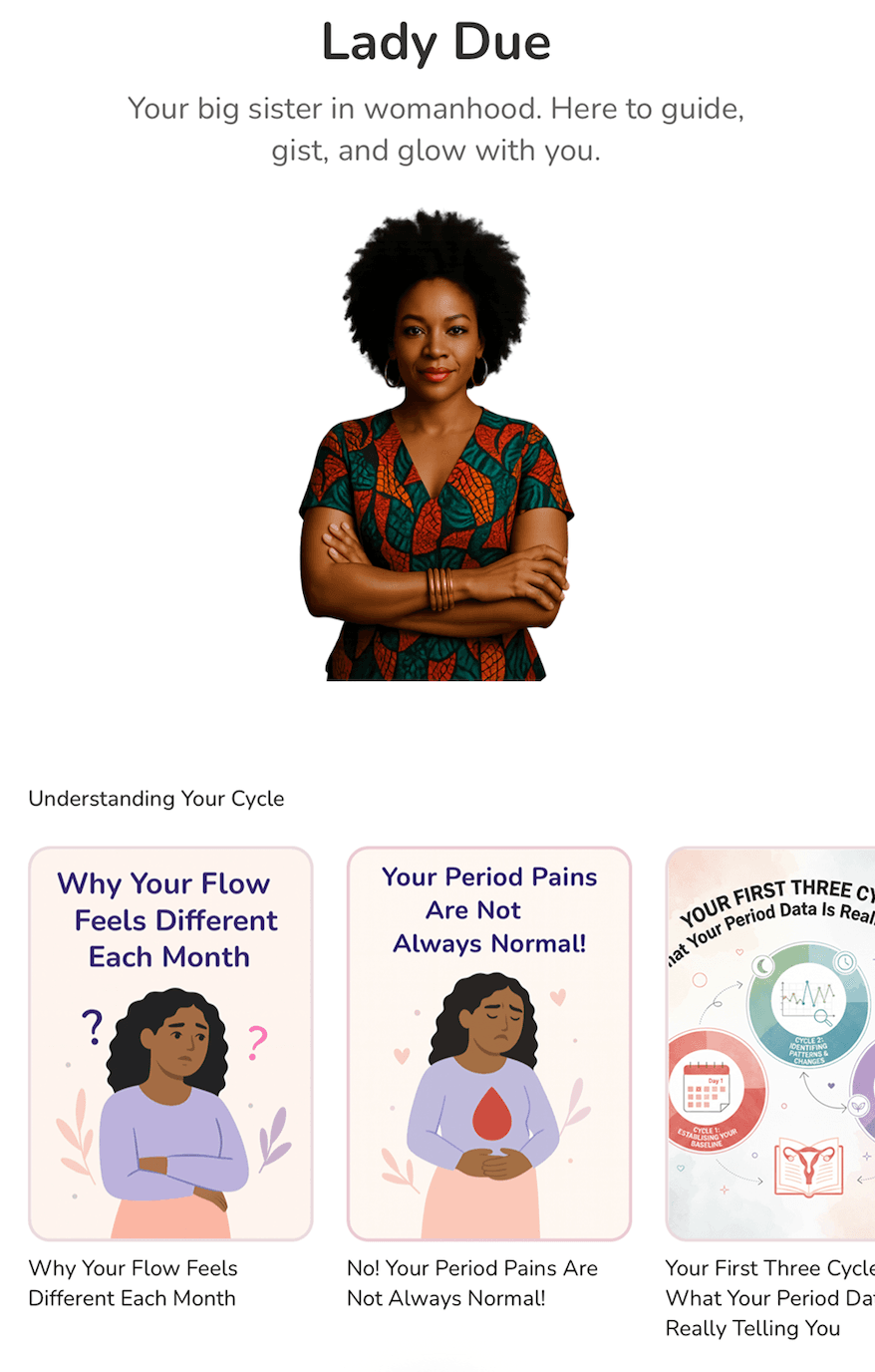 Lady Due with articles about period changes and cycle health