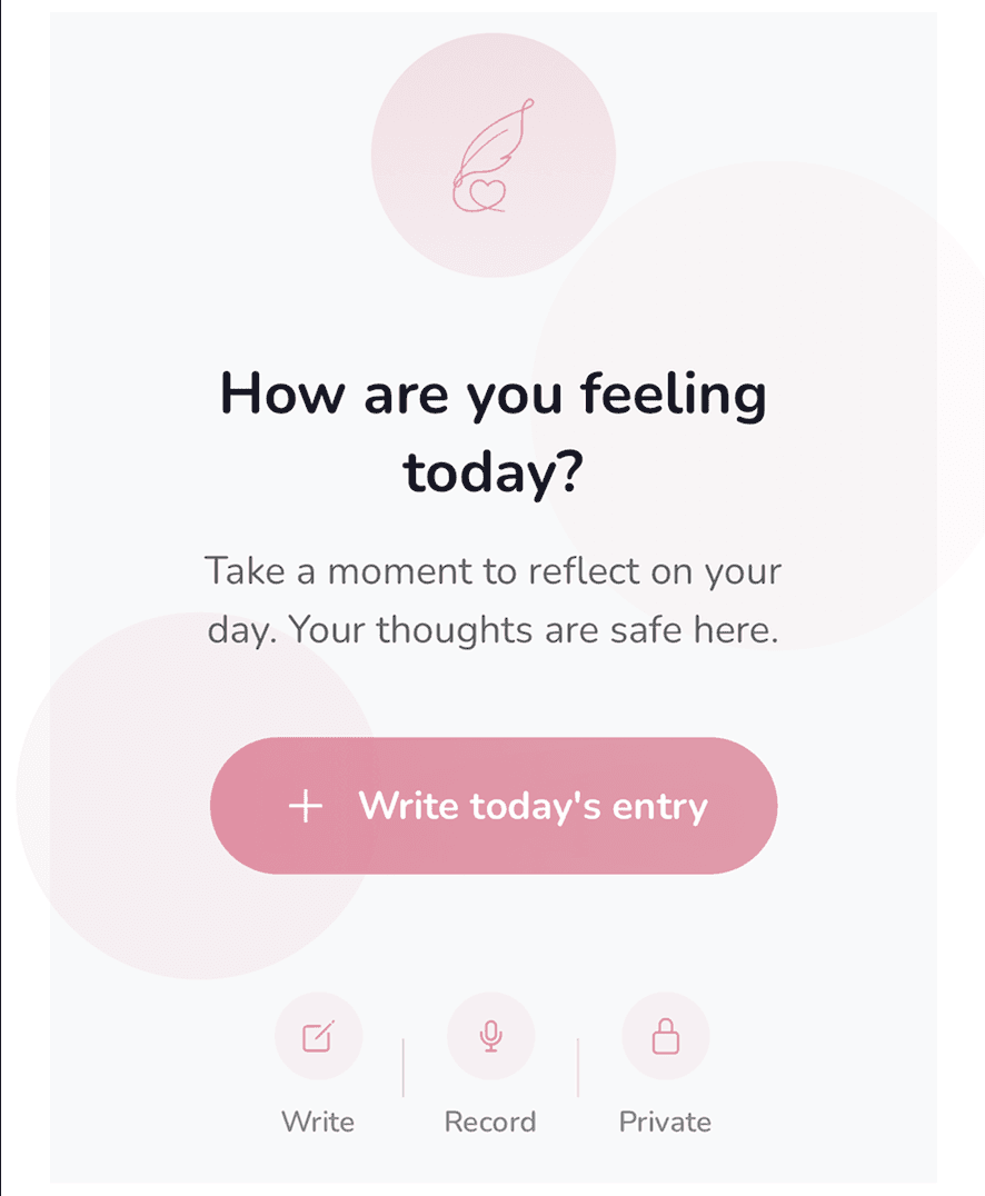 Whisper diary with options to write or record a private entry